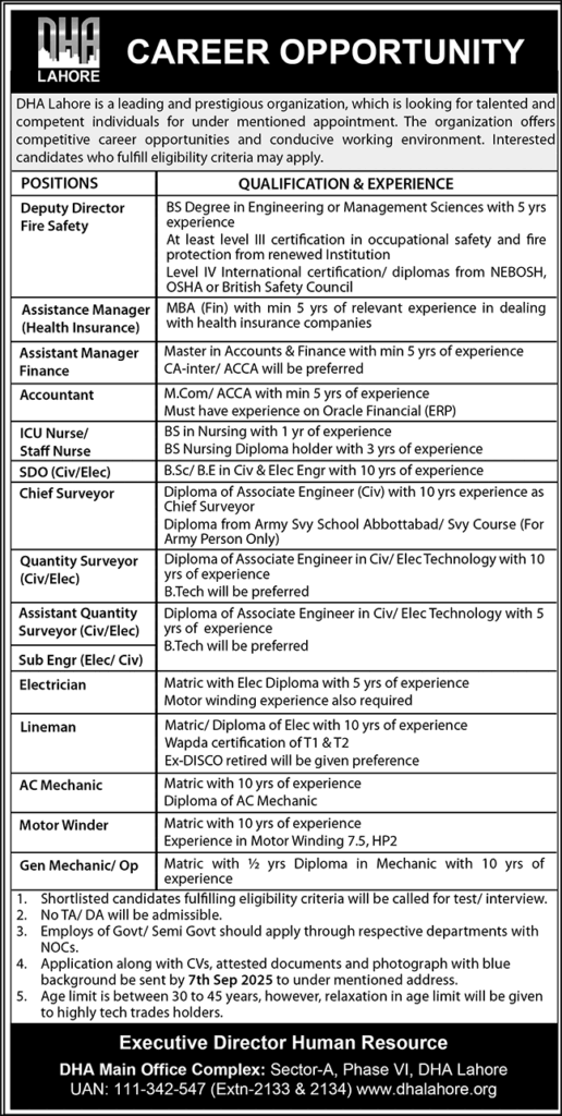 DHA Lahore Latest Jobs 2025 – Secure Your Career Today