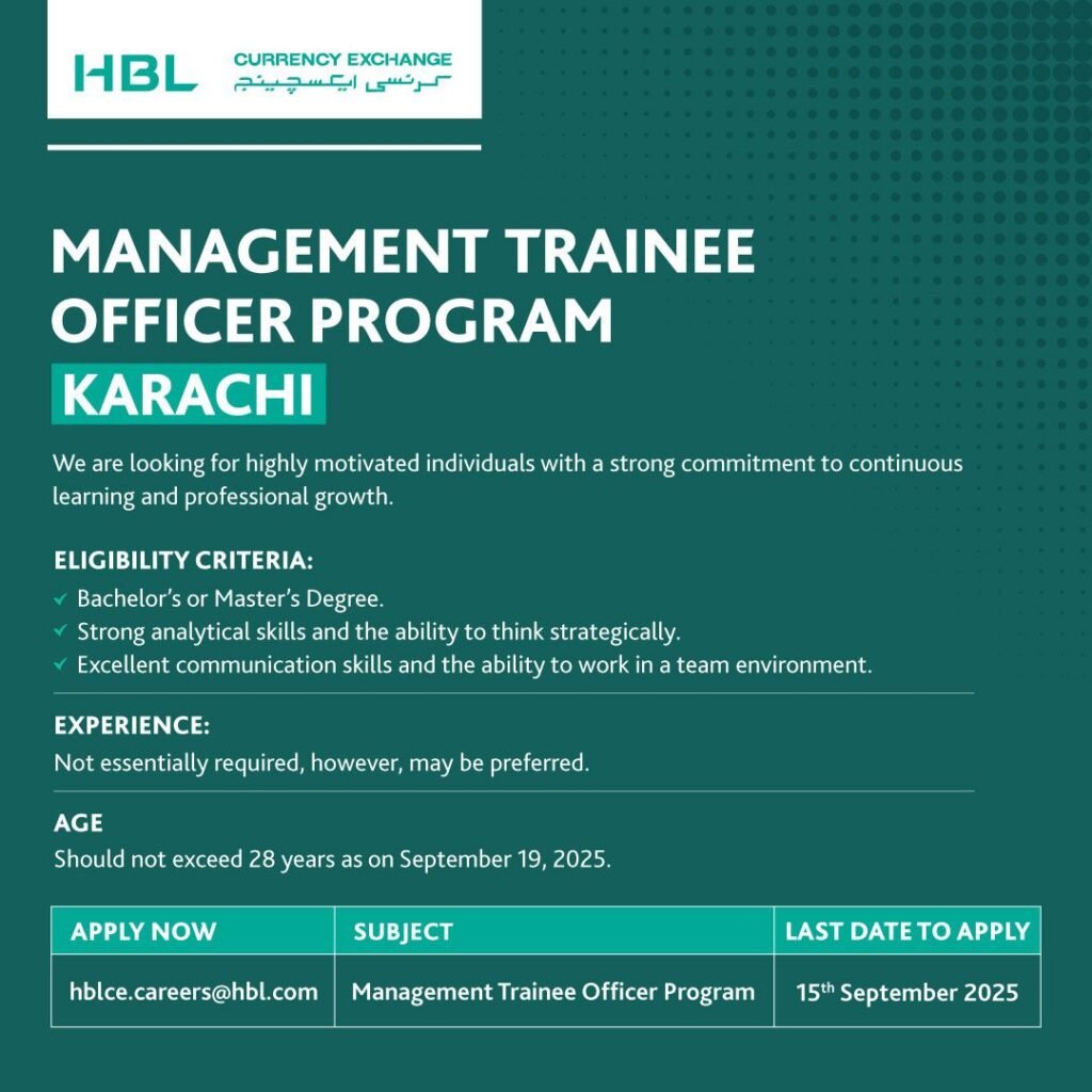 Your Golden Ticket: HBL Currency Exchange Management Trainee Officer Program 2025