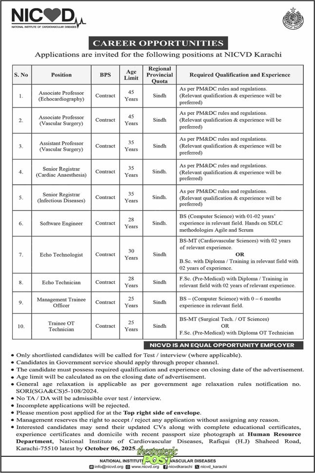 NICVD Karachi Jobs September 2025