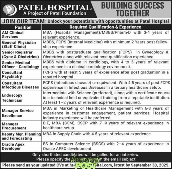 patel hosp job karachi
