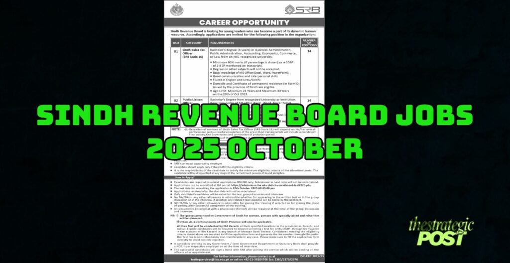 Sindh Revenue Board Jobs 2025 October