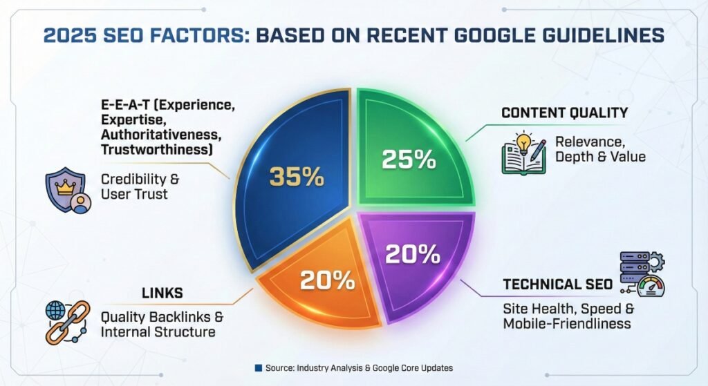 A pie chart of 2025 SEO factors