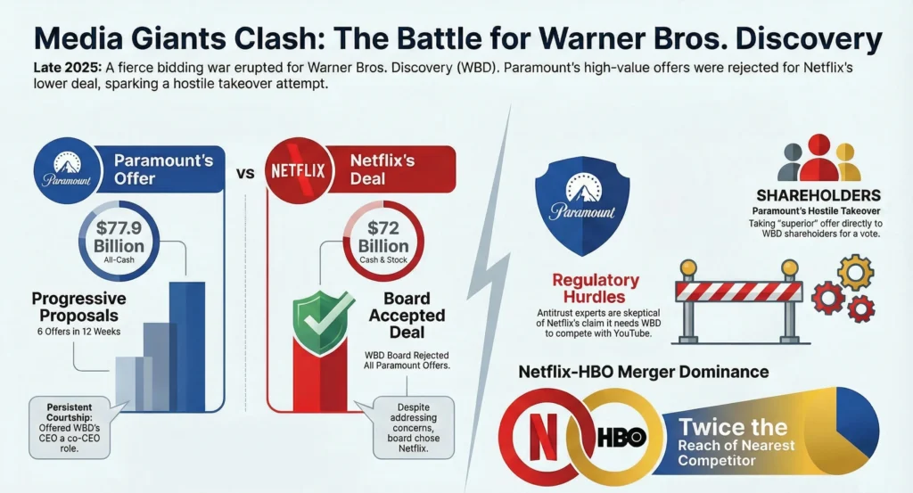 Netflix Warner Bros Discovery Merger, Paramount Hostile Takeover