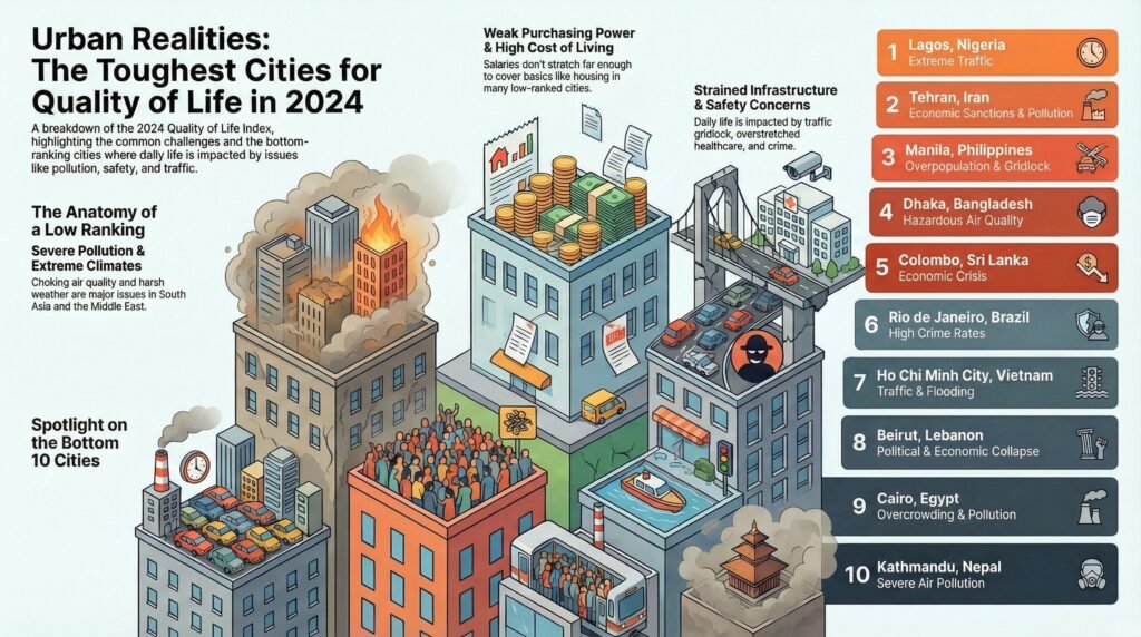 Top 40 Cities with the Worst Quality of Life in 2024