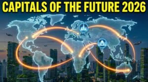 Futuristic map of global capitals