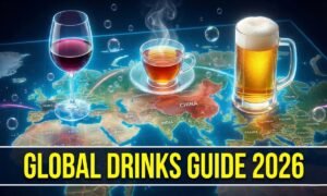 Map featuring various global drinks, Global drinks by country