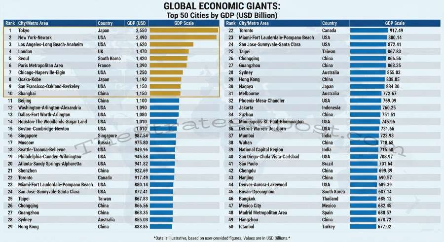 Top 50 Richest Cities by GDP 2025