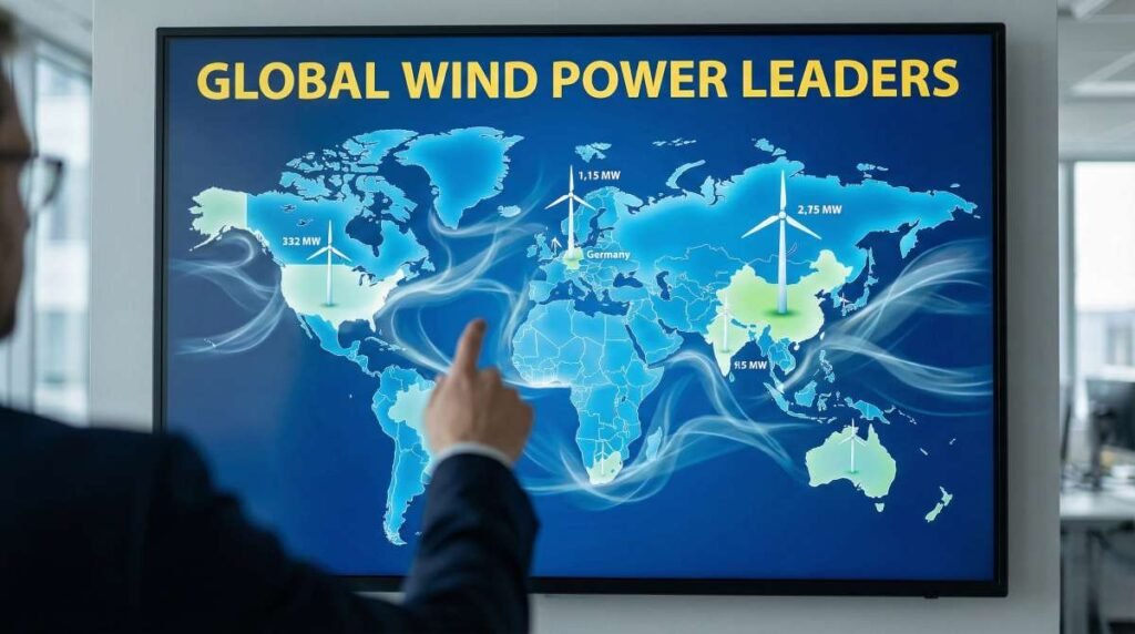 Map showing global wind power leaders