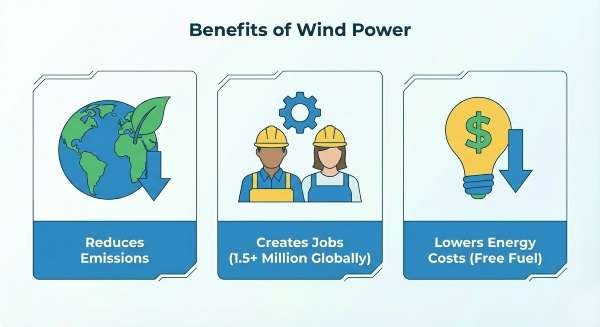 Wind power offers significant benefits including reduced greenhouse gas emissions job creation an