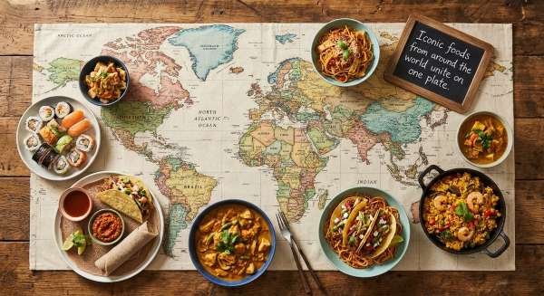 ssortment of national dishes mapped globally