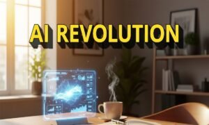Modern workspace with AI theme, AI revolution