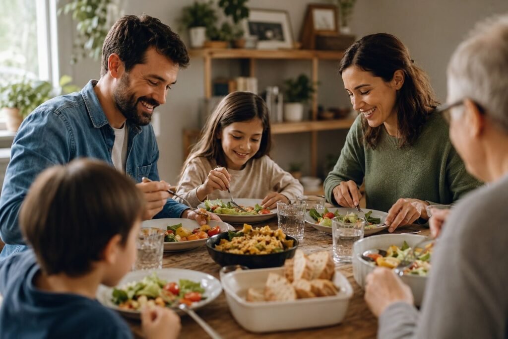 family enjoying food