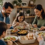 family enjoying food